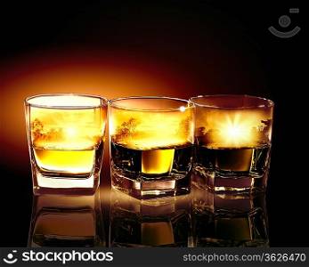 Three glasses of whiskey with nature illustration in