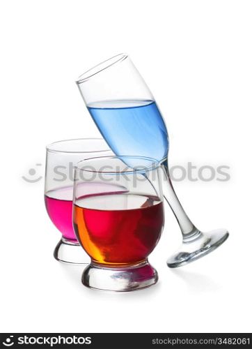 three glasses with drinks isolated on a white background