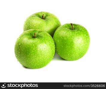 three green apples isolated on white