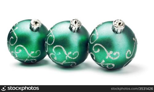 three green decoration balls isolated on white