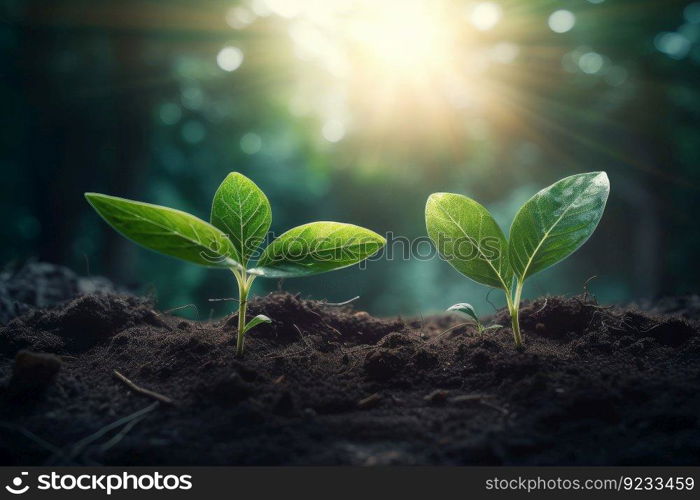 Three green leaves. Nature spring leaf. Generate Ai. Three green leaves. Generate Ai