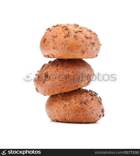 Three hamburger bun or roll with sesame seeds isolated on white background cutout