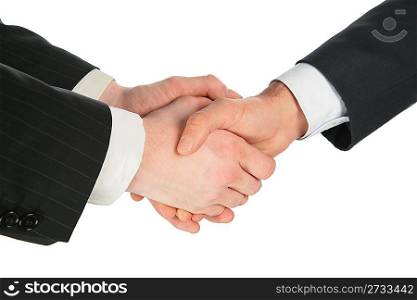 Three handshaking hands