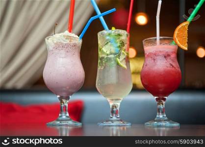 three healthy nonalcoholic cocktails. Set of three healthy nonalcoholic cocktails berries and classic mohito