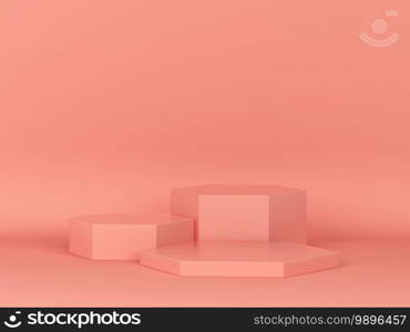 Three hexagonal podiums. Minimal scene. 3d illustration