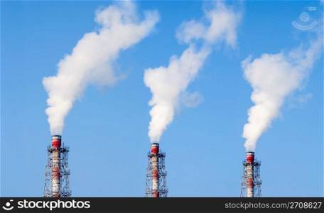 Three Industry chimney with clear white smoke