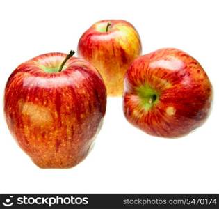 Three juicy apples lay on white background