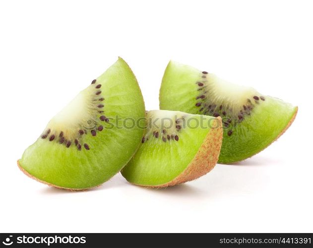 Three kiwi fruit sliced segments isolated on white background cutout