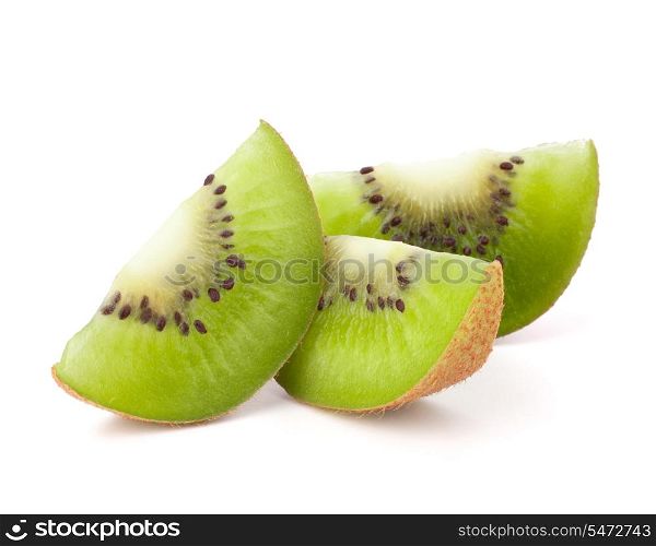 Three kiwi fruit sliced segments isolated on white background cutout