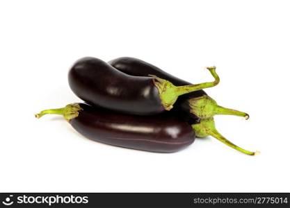 Three large eggplant isolated on a white background