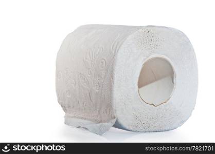 three layer roll of toilet paper on a white background