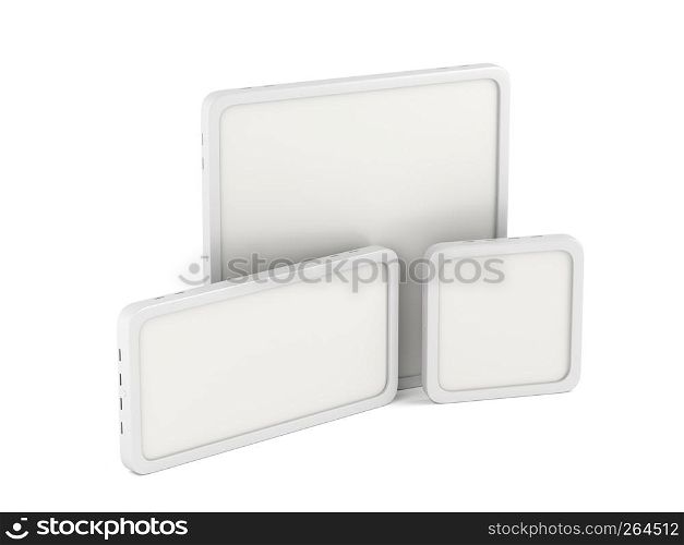 Three led panels with different sizes on white background