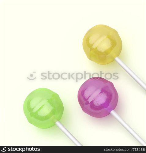 Three lollipops with different colors and flavors