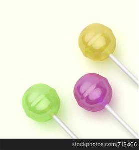 Three lollipops with different colors and flavors