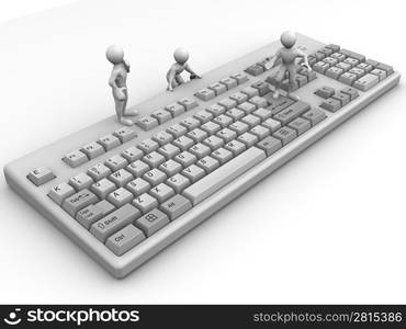 Three men on keyboard. 3d