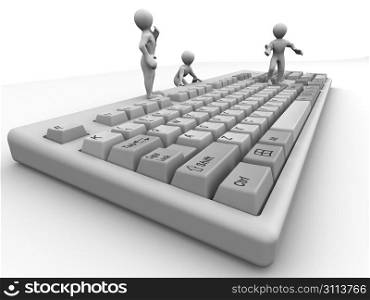 Three men on keyboard. 3d