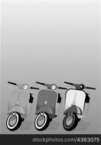 Three motor scooters in a row