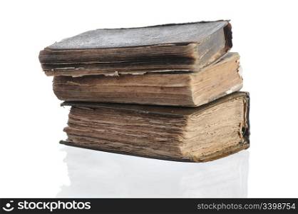 Three old books. Isolated on white background