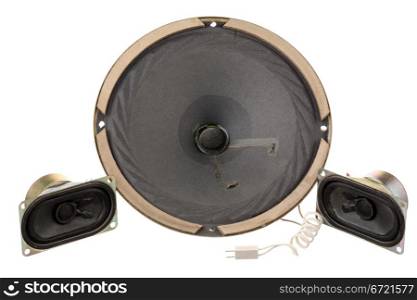 Three old loud speakers isolated on a white background