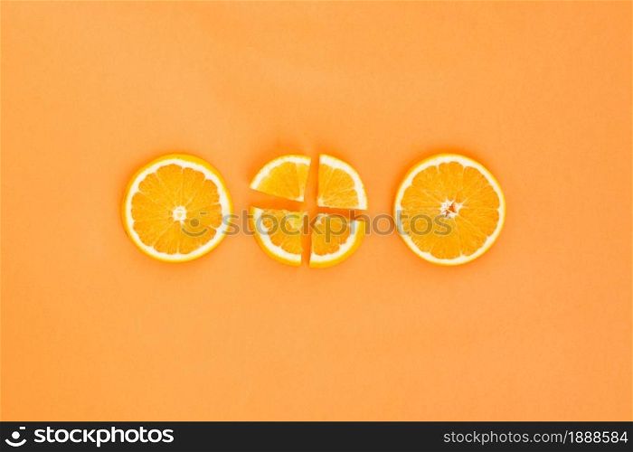 three orange slices. Resolution and high quality beautiful photo. three orange slices. High quality and resolution beautiful photo concept