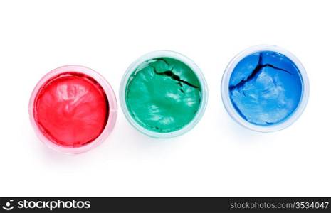 three paint cans isolated on white background
