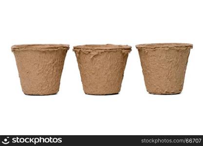 Three paper recycle pots on white background.