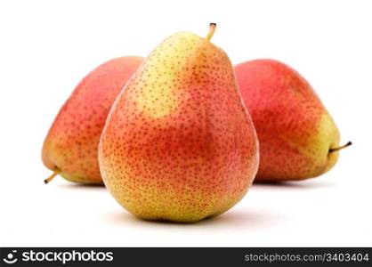 Three pears on a white background. Three pears, arranged in a group, isolated, white background