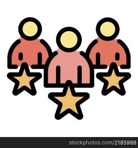 Three persons and stars icon. Outline three persons and stars vector icon color flat isolated. Three persons and stars icon color outline vector