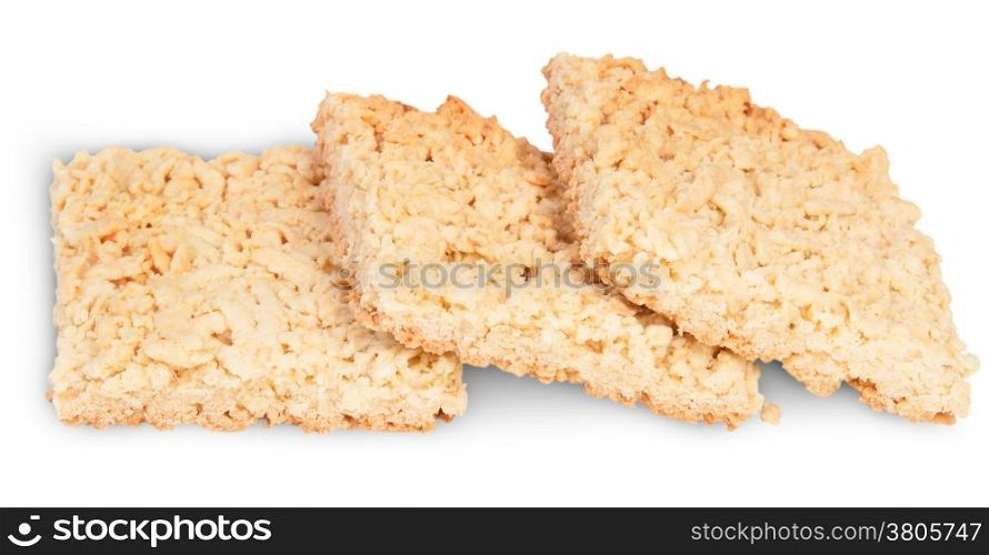 Three Pieces Of Home Grated Shortcake Stacked Ladder Isolated On White Background