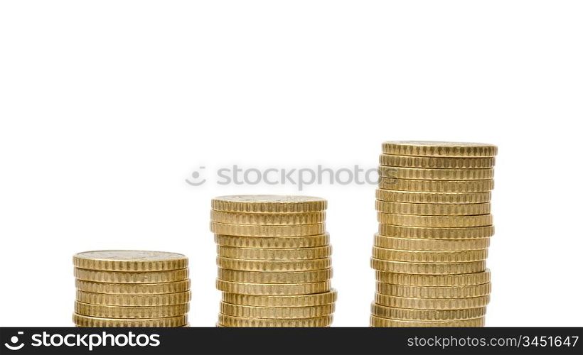 Three piles of money isolated on white
