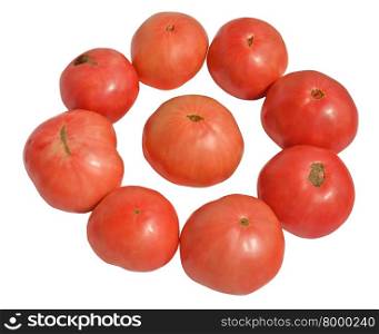 Three pink tomato on a white background
