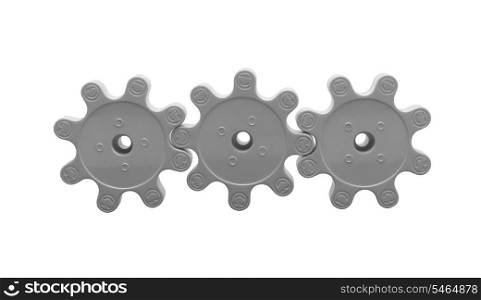 Three plastic gears isolated on white background