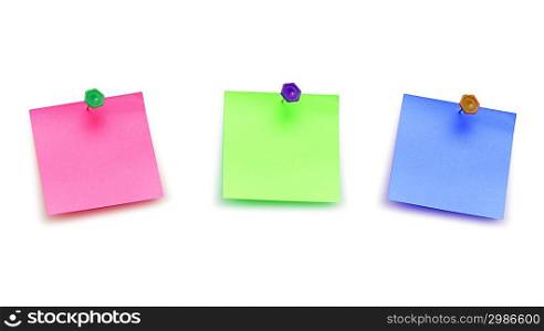 Three post it notes isolated on white