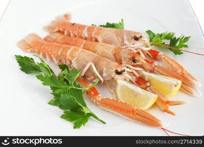 three prawns with parsley and lemon