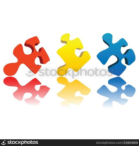 Three puzzle pieces against white background