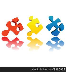 Three puzzle pieces against white background