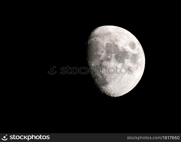 Three Quarter Full Moon Against Black Sky - 40+ MP Image