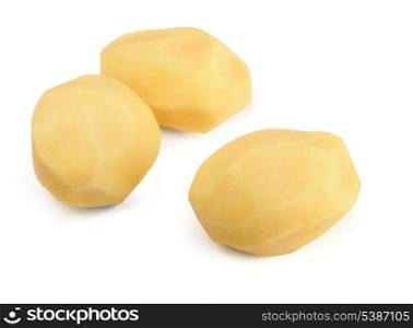 Three raw peeled potatoes isolated on white