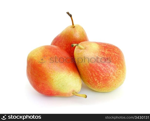 Three red pears isolated on white background . Red pears