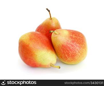 Three red pears isolated on white background . Red pears