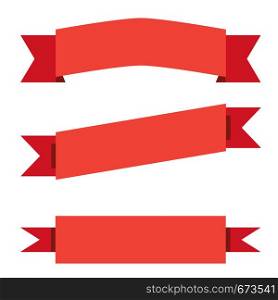 three red ribbon banner on white background. red ribbon banner sign. flat style.