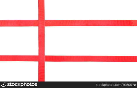 three red satin intersecting ribbons isolated on horizontal white background