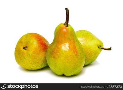 Three ripe pears isolated on white background