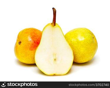 Three ripe pears isolated on white background