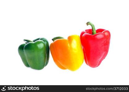 three ripe peppers lies on surface