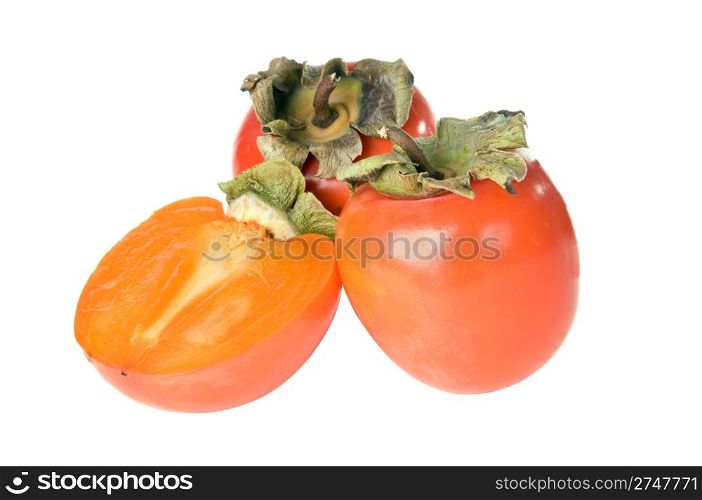 three ripe persimmon isolated on white background