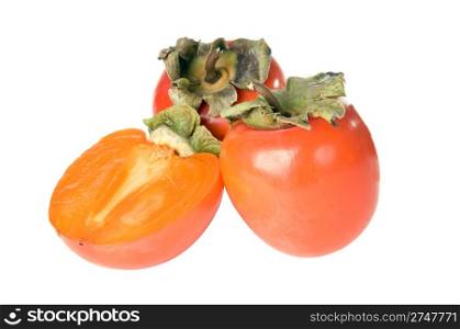 three ripe persimmon isolated on white background