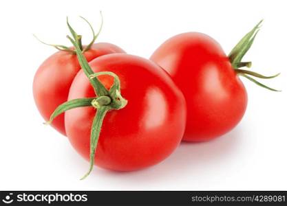 Three ripe red tomatoes isolated on white background