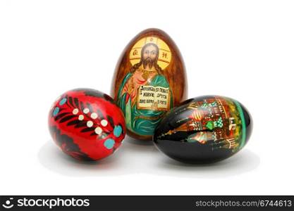 Three Russian easter eggs on white background