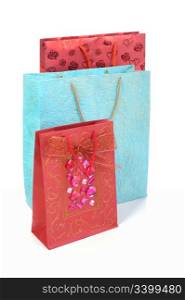 three shopping bags. Isolated on white bac